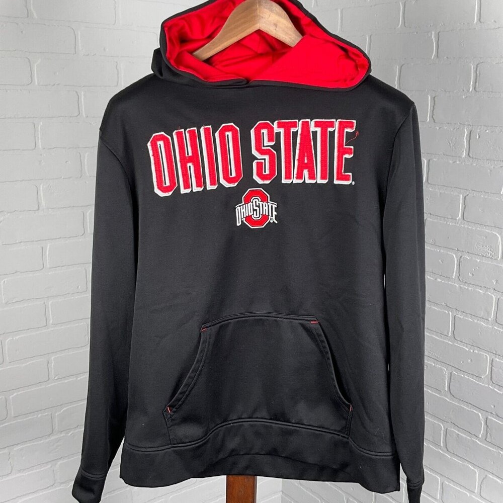 Scarlet & Gray OHIO STATE Hoodie Men Medium Stitched Logo Black Red‎ Pullover